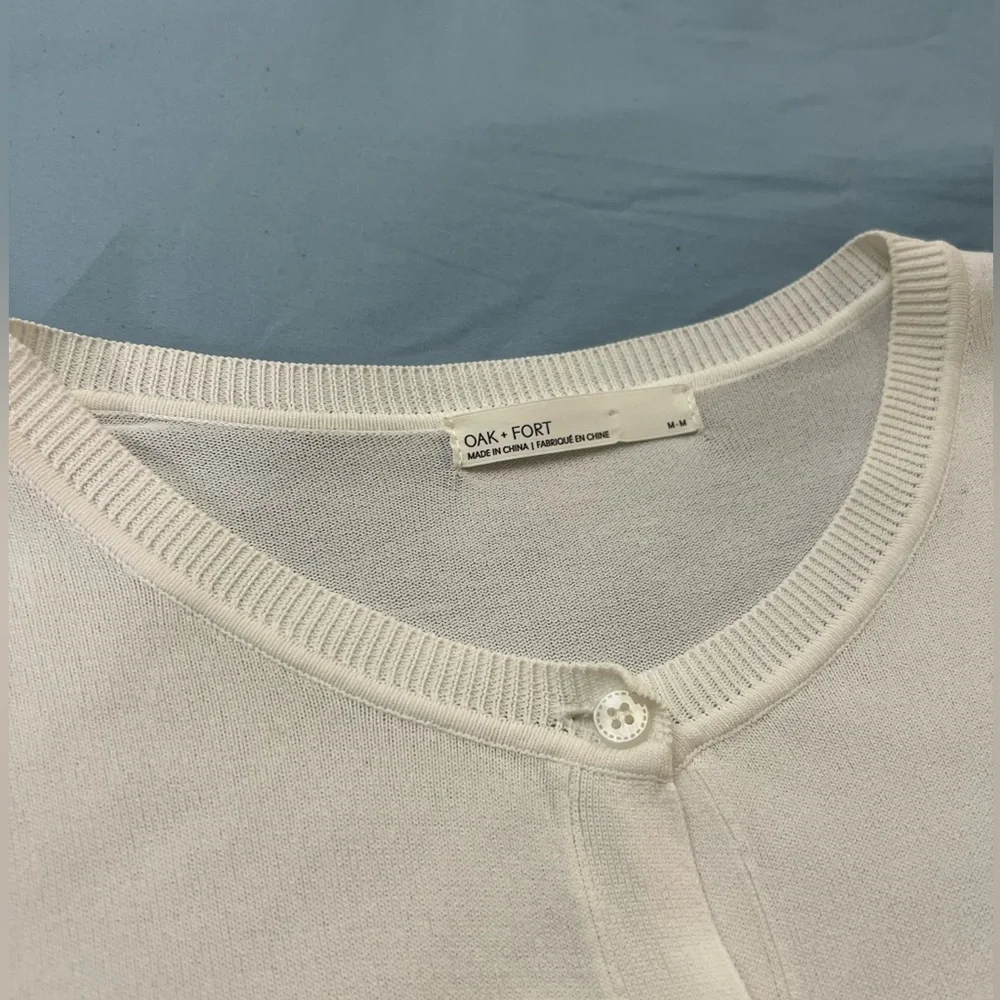 OAK + FORT - WHITE LIGHTWEIGHT KNIT CARDIGAN (Size: M) - Picture 9 of 12